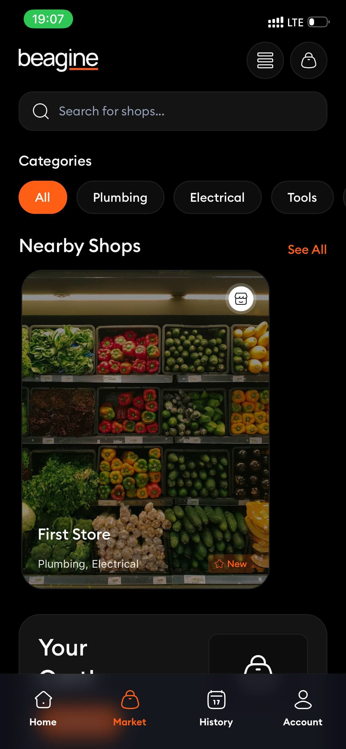 Nearby marketplace shops screen
